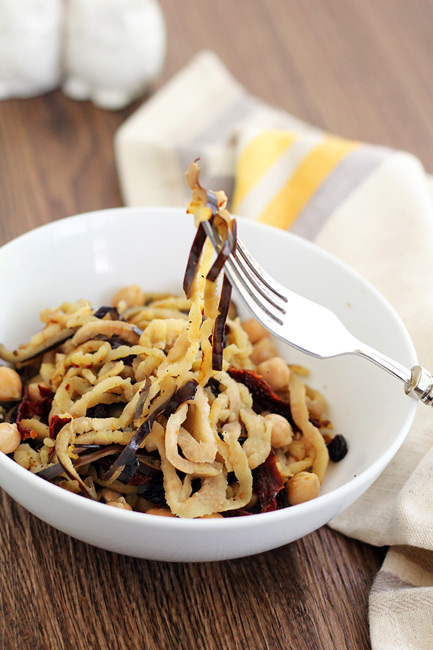 Eggplant Noodles With Sundried Tomatoes And Chickpeas