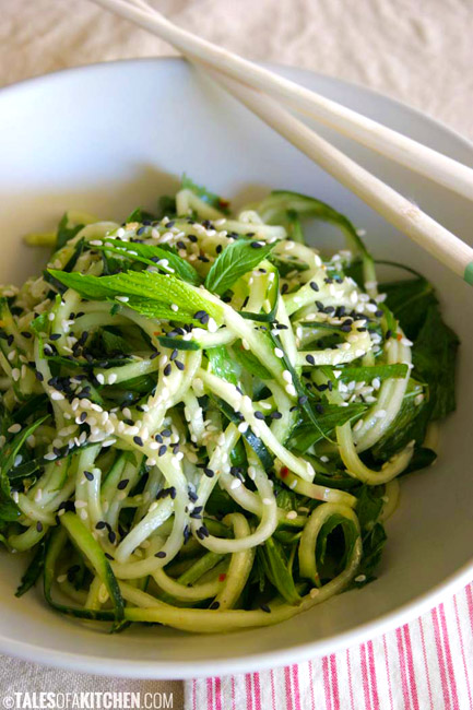 Cucumber mint noodles with ginger dressing